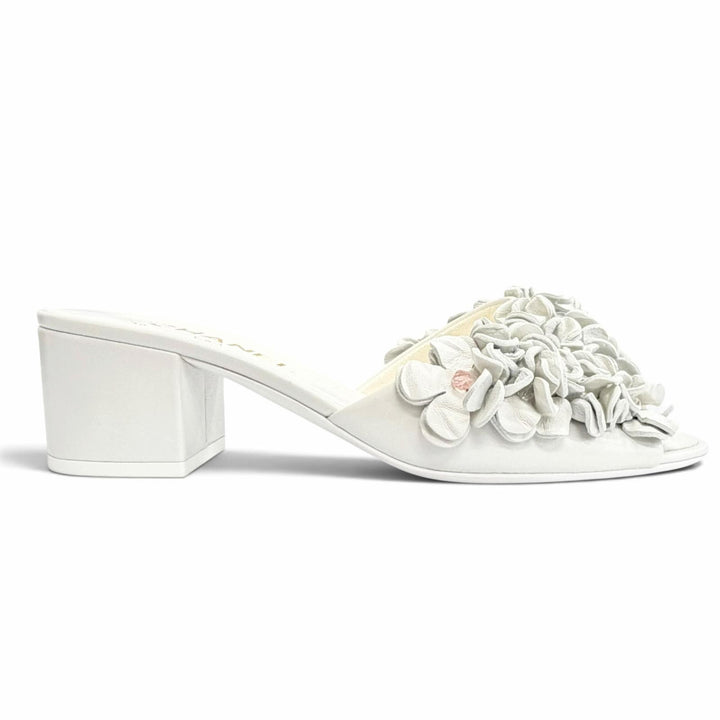 Pristine CHANEL COCO Mark beaded flower motif mule sandals gray 37.5 G46359