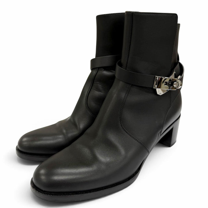Great HERMES short boots French 50 Kelly Buckle Leather black 37.5 H222091Z