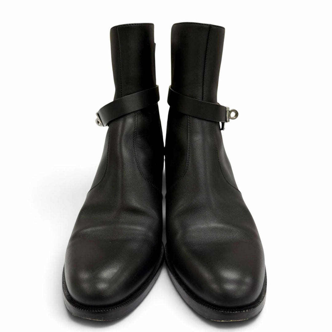 Great HERMES short boots French 50 Kelly Buckle Leather black 37.5 H222091Z