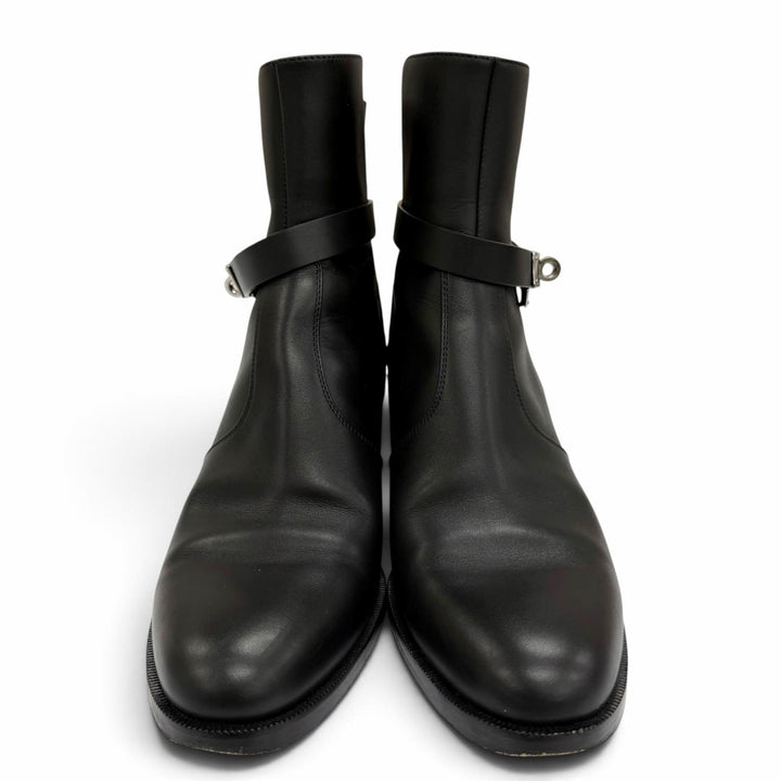 Great HERMES short boots French 50 Kelly Buckle Leather black 37.5 H222091Z