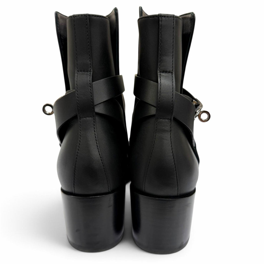 Great HERMES short boots French 50 Kelly Buckle Leather black 37.5 H222091Z