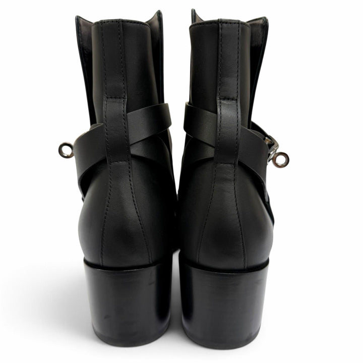 Great HERMES short boots French 50 Kelly Buckle Leather black 37.5 H222091Z