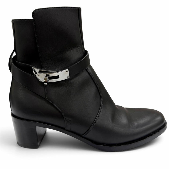 Great HERMES short boots French 50 Kelly Buckle Leather black 37.5 H222091Z