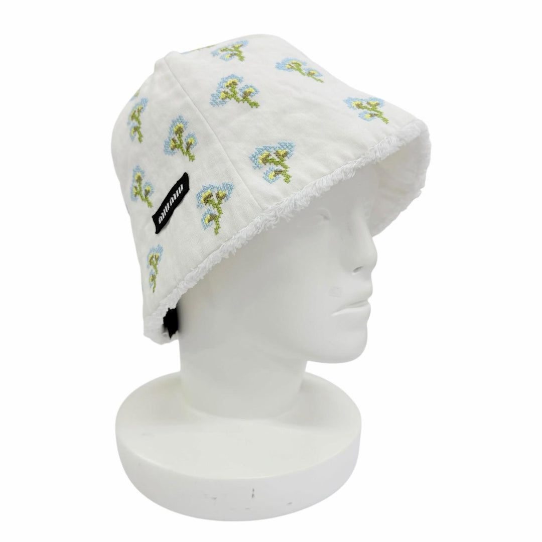 Excellent MIUMIU cap Beanie with floral embroidery design linen S 5HC502 2IHW