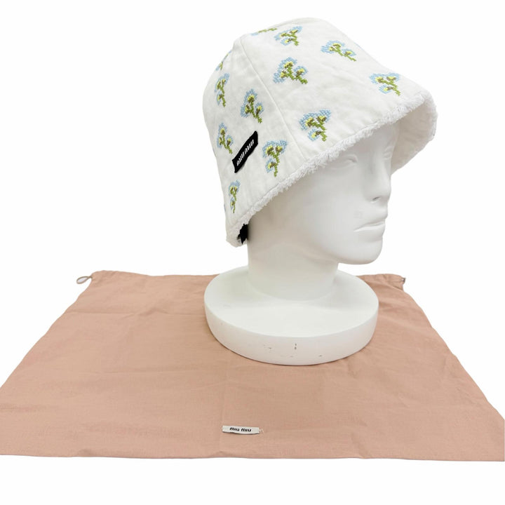 Excellent MIUMIU cap Beanie with floral embroidery design linen S 5HC502 2IHW