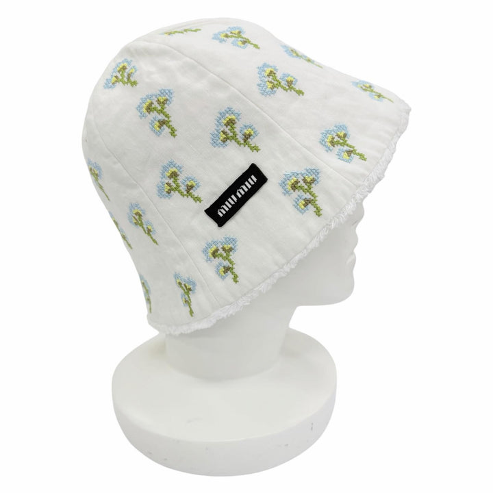 Excellent MIUMIU cap Beanie with floral embroidery design linen S 5HC502 2IHW