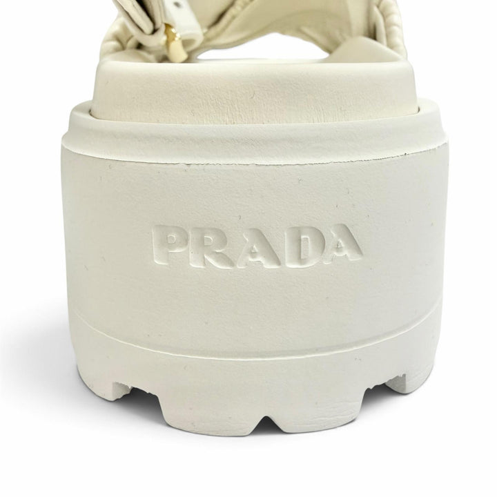Great PRADA Matelassé leather platform sandals Triangle logo white 37 1XZ796
