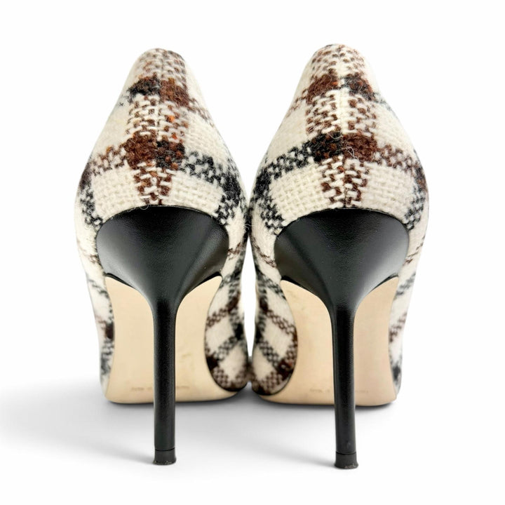 Great MANOLO BLAHNIK pumps BB 90 Check Pump Pointed Toe Ivory tweed Women 35