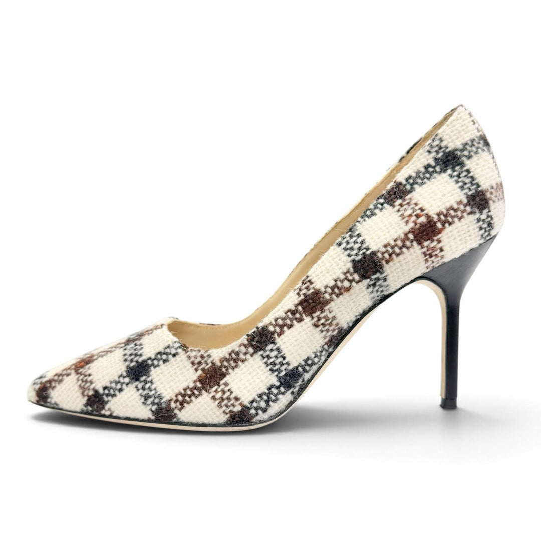 Great MANOLO BLAHNIK pumps BB 90 Check Pump Pointed Toe Ivory tweed Women 35