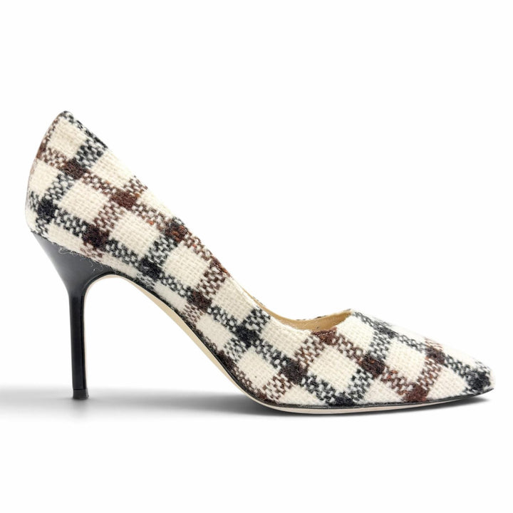 Great MANOLO BLAHNIK pumps BB 90 Check Pump Pointed Toe Ivory tweed Women 35