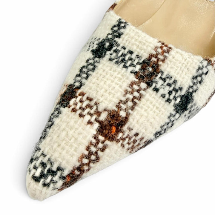 Great MANOLO BLAHNIK pumps BB 90 Check Pump Pointed Toe Ivory tweed Women 35