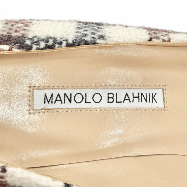 Great MANOLO BLAHNIK pumps BB 90 Check Pump Pointed Toe Ivory tweed Women 35