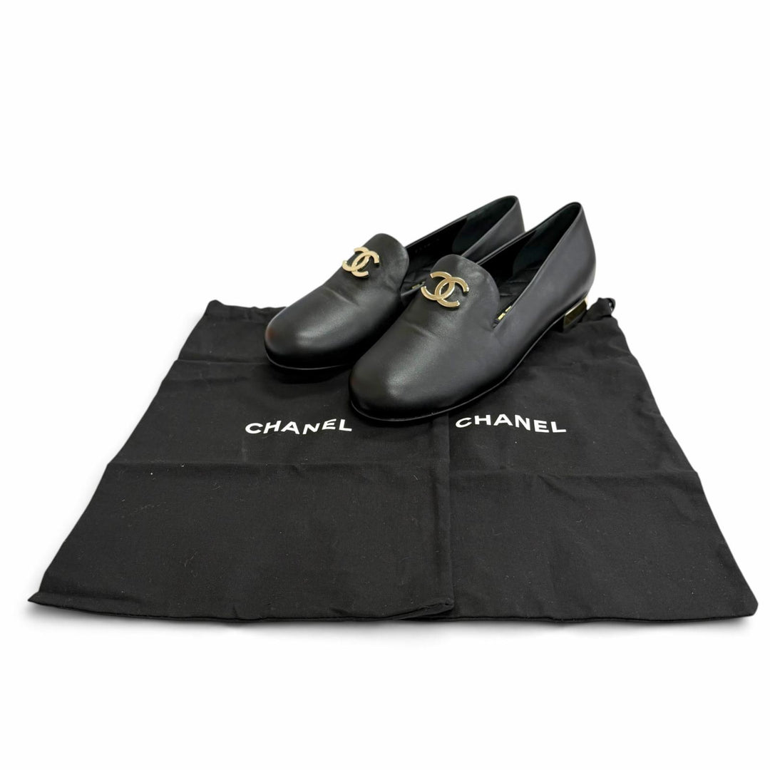 Pristine CHANEL Leather shoes COCO Mark Opera shoes black Women 37 G45271