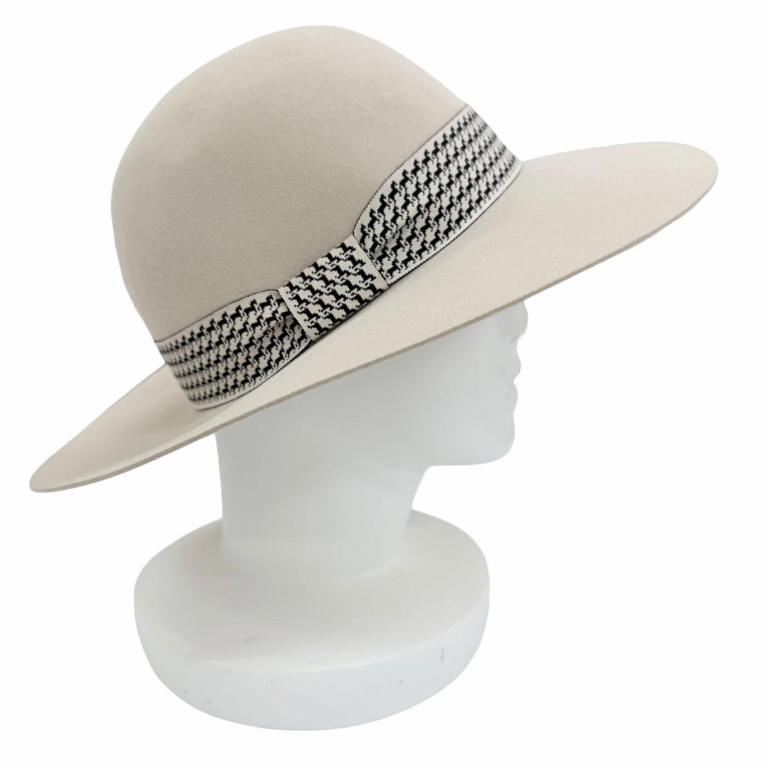 Excellent HERMES hat Betty Hat Horse Pattern Ribbon beige wool Women IT 58