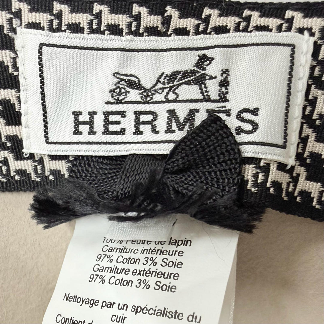 Excellent HERMES hat Betty Hat Horse Pattern Ribbon beige wool Women IT 58