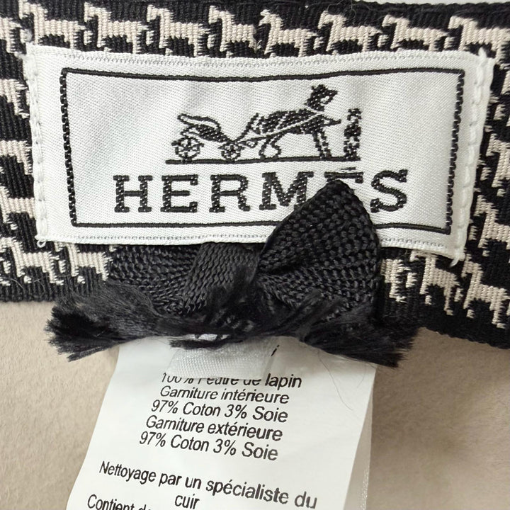 Excellent HERMES hat Betty Hat Horse Pattern Ribbon beige wool Women IT 58