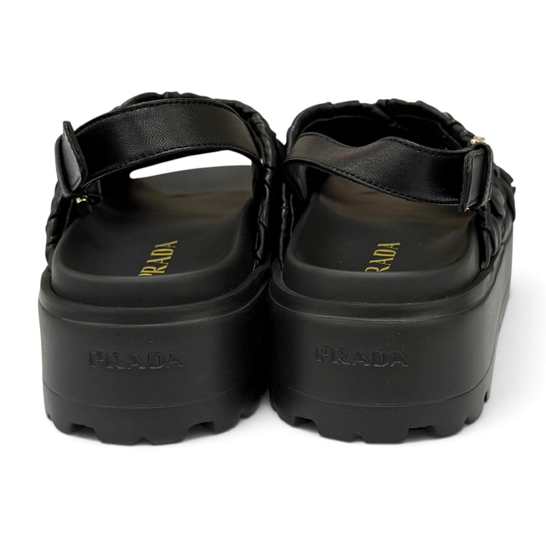 Pristine PRADA Matelassé leather platform sandals Triangle logo 35.5 1XZ796