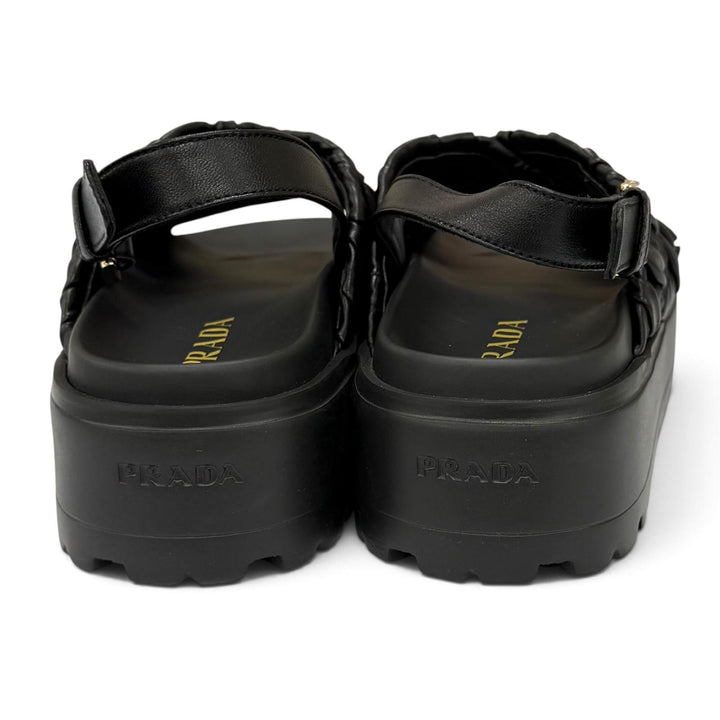 Pristine PRADA Matelassé leather platform sandals Triangle logo 35.5 1XZ796
