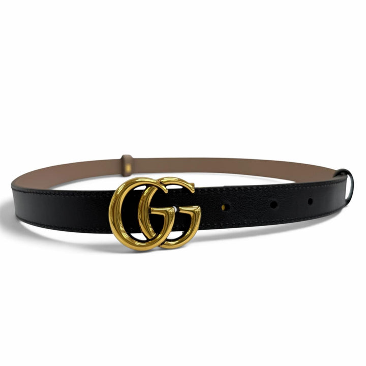 Excellent GUCCI belt GG Emblem Reversible Slim Leather black Women 659418