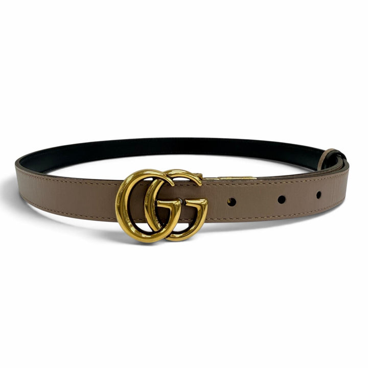 Excellent GUCCI belt GG Emblem Reversible Slim Leather black Women 659418