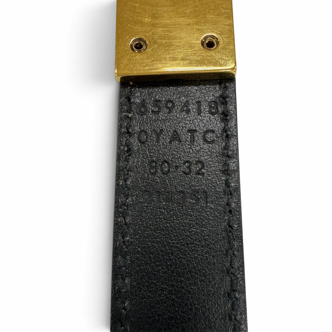 Excellent GUCCI belt GG Emblem Reversible Slim Leather black Women 659418