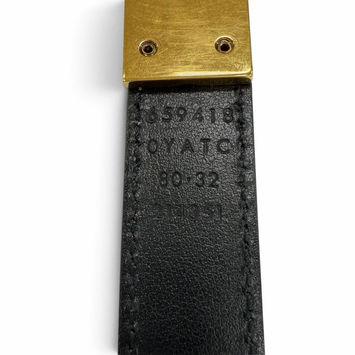 Excellent GUCCI belt GG Emblem Reversible Slim Leather black Women 659418