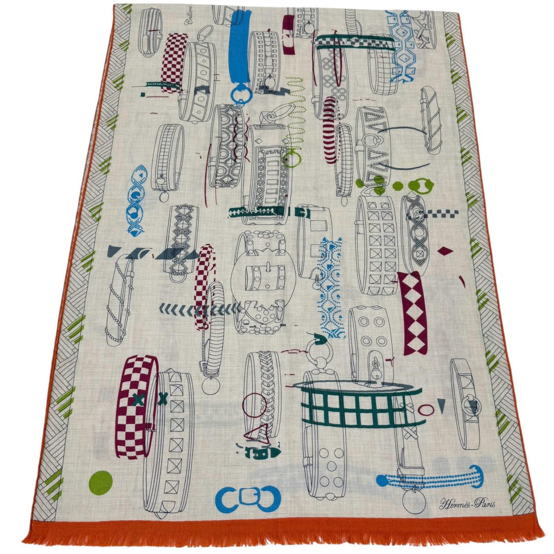 Excellent HERMES Stall Colliers de Chiens Imprimeur Fou format shawl cashmere