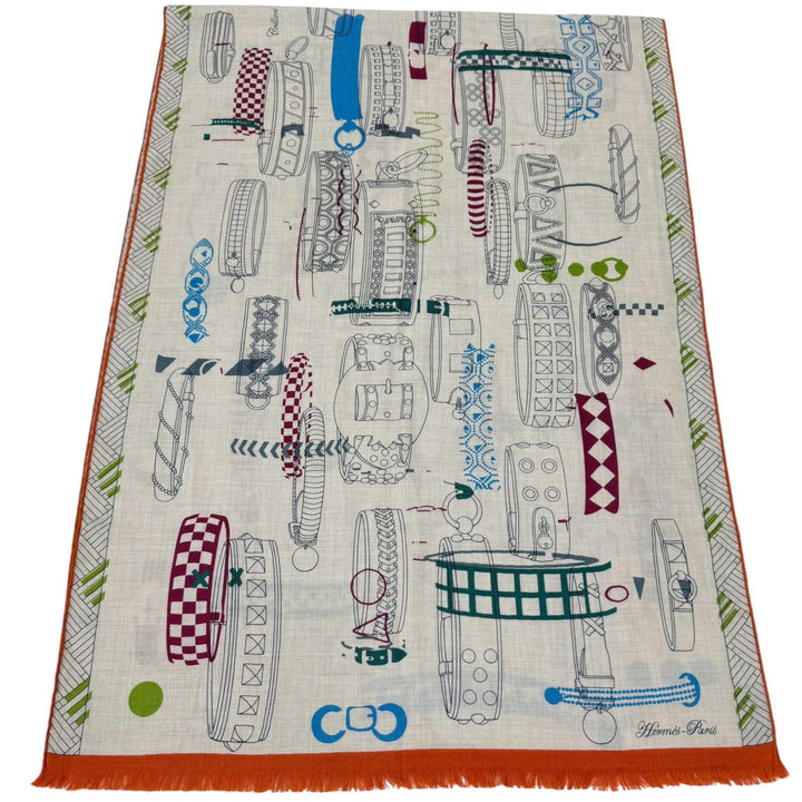 Excellent HERMES Stall Colliers de Chiens Imprimeur Fou format shawl cashmere