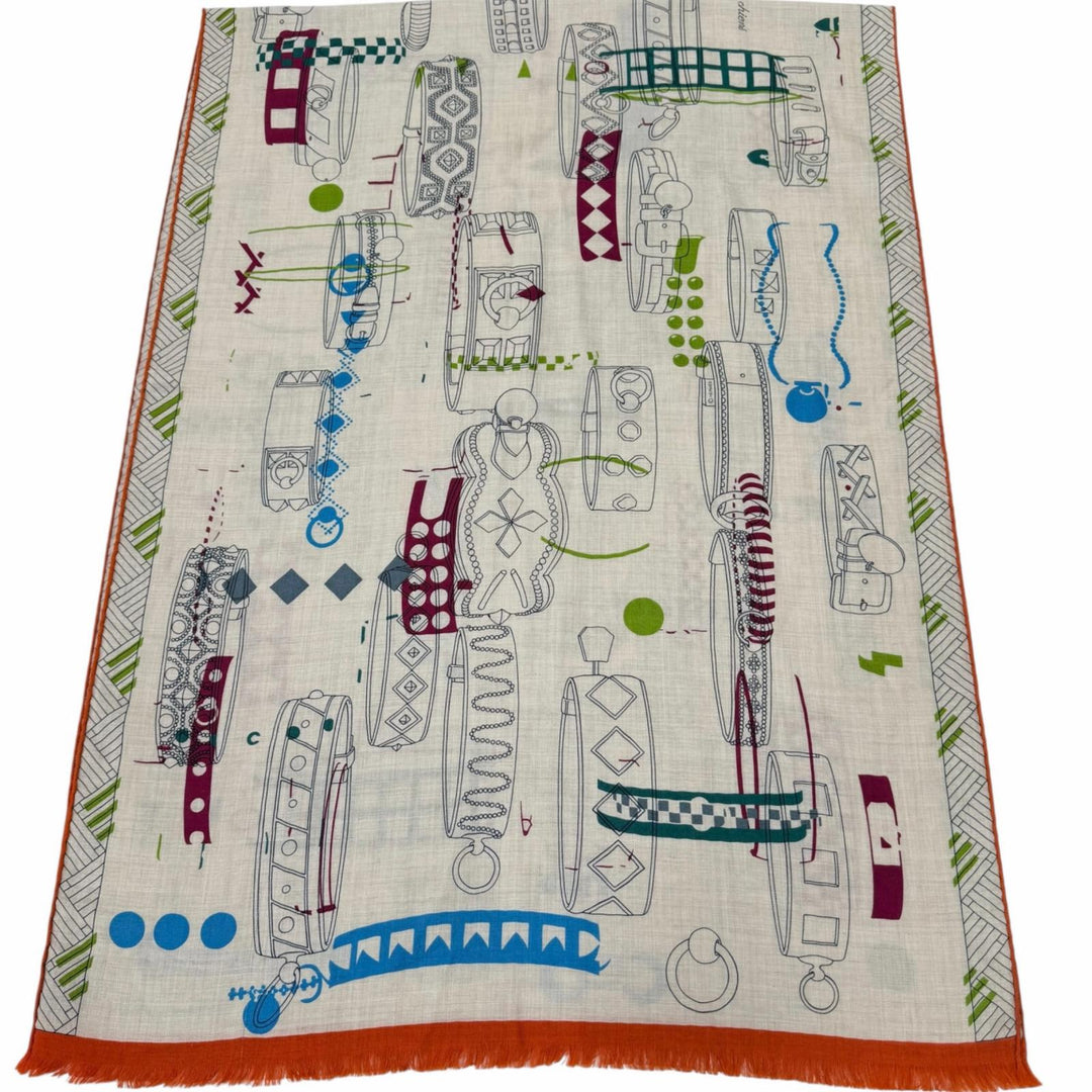 Excellent HERMES Stall Colliers de Chiens Imprimeur Fou format shawl cashmere