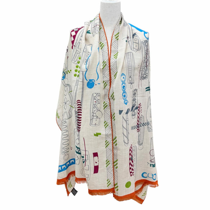 Excellent HERMES Stall Colliers de Chiens Imprimeur Fou format shawl cashmere