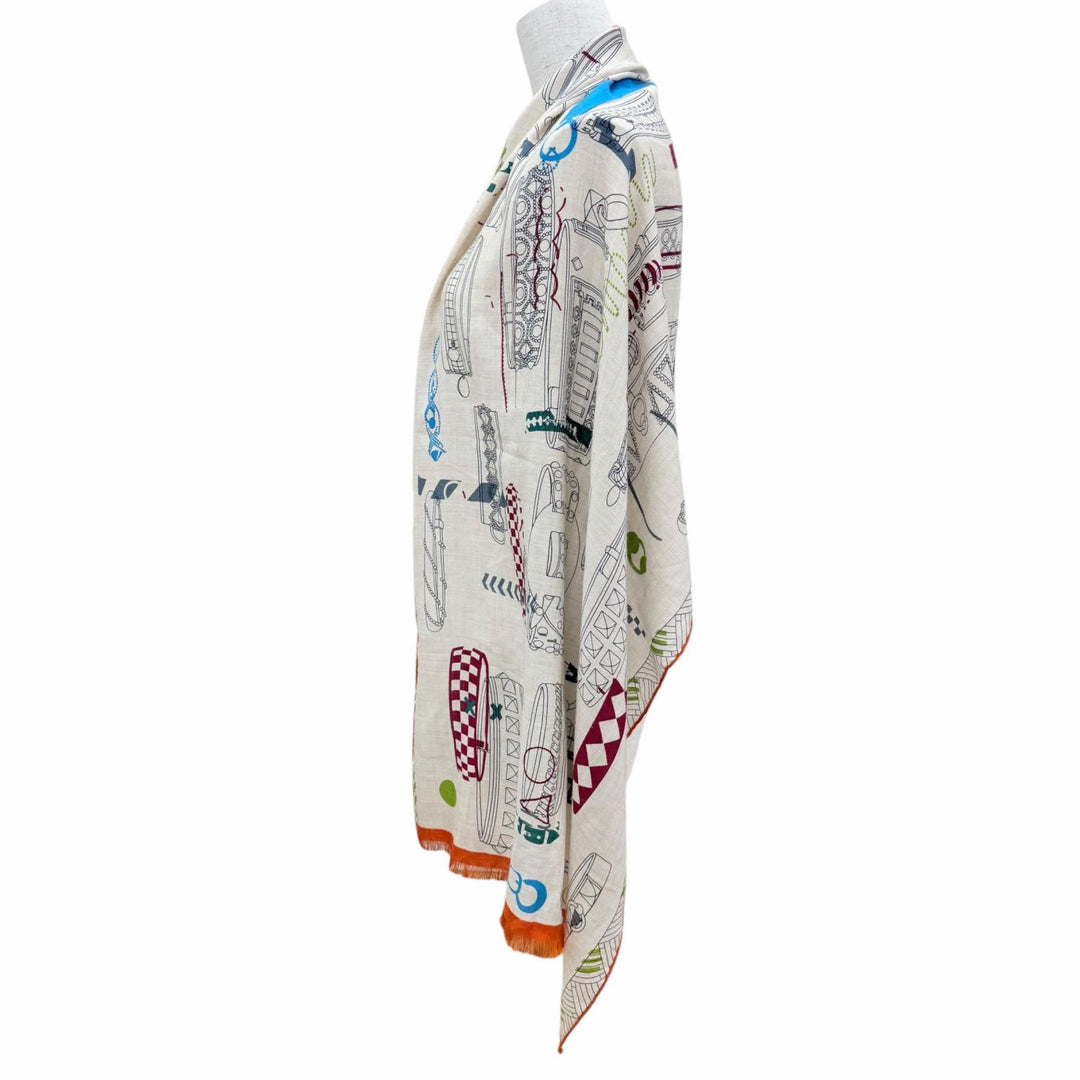 Excellent HERMES Stall Colliers de Chiens Imprimeur Fou format shawl cashmere