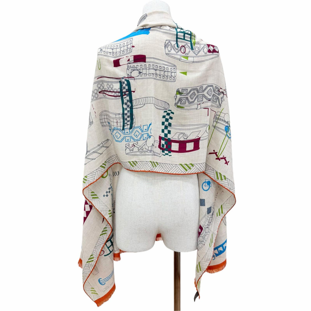 Excellent HERMES Stall Colliers de Chiens Imprimeur Fou format shawl cashmere