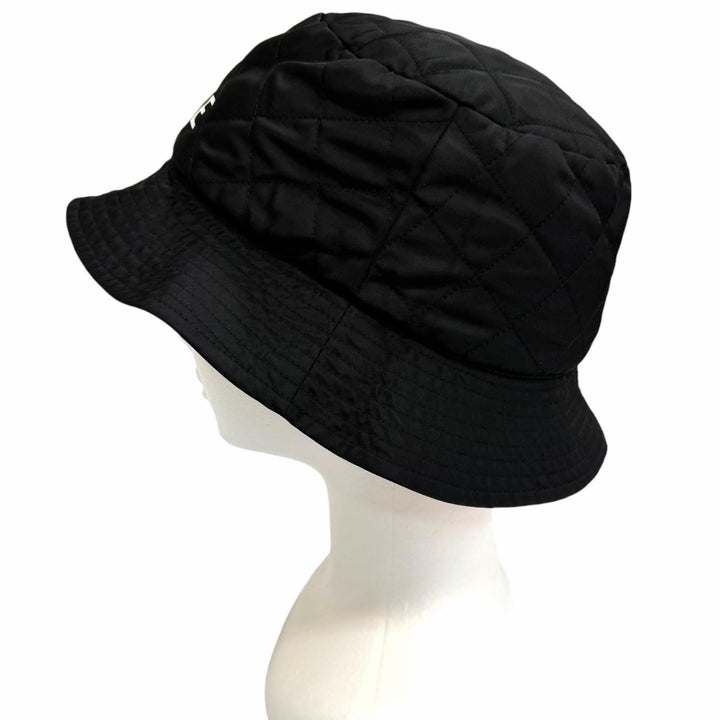 Excellent CELINE hat Logo-print quilted bucket black Nylon mens M 2AUB0930C