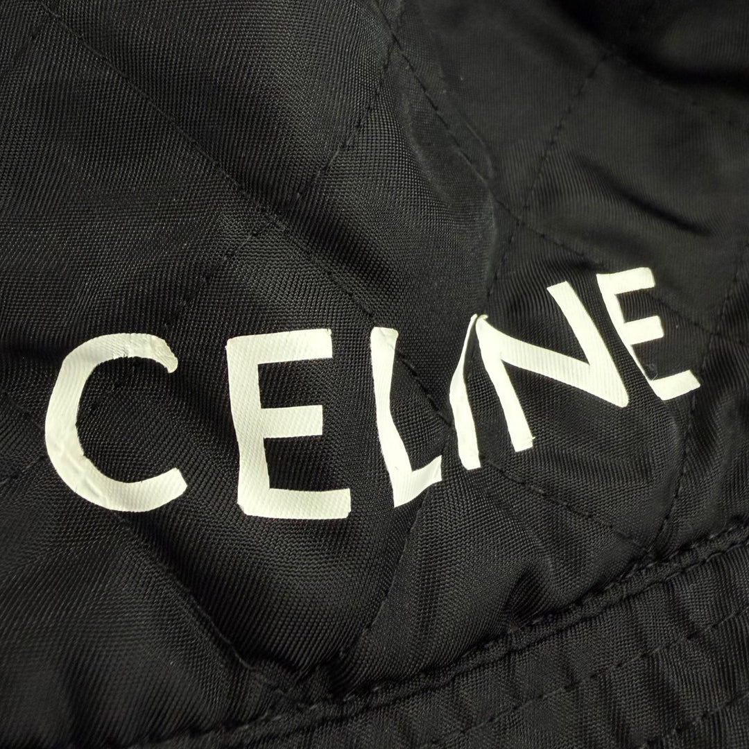 Excellent CELINE hat Logo-print quilted bucket black Nylon mens M 2AUB0930C