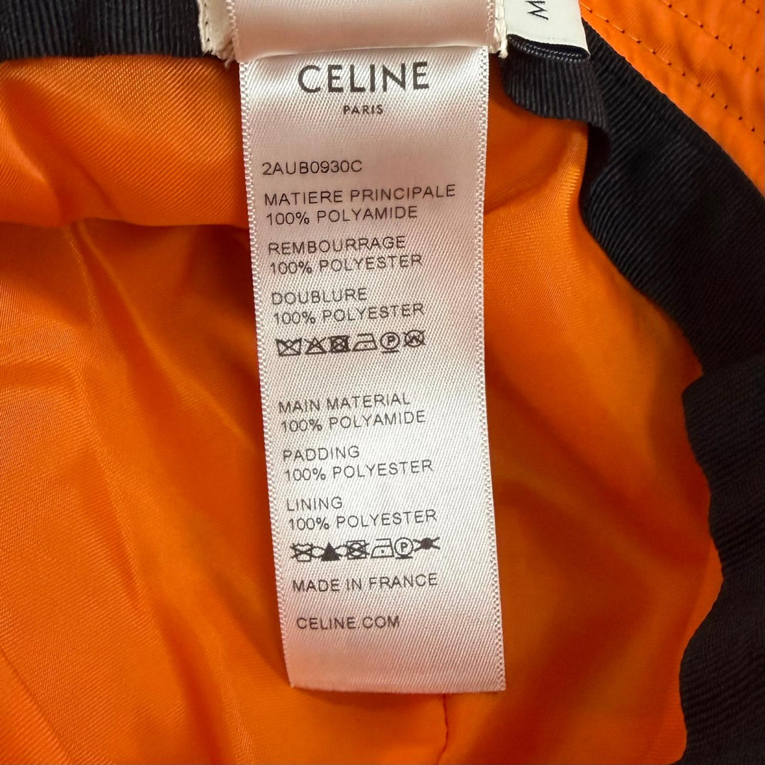 Excellent CELINE hat Logo-print quilted bucket black Nylon mens M 2AUB0930C