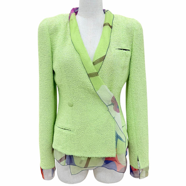Excellent CHANEL Jacket COCO Mark Button Tweed Light green FR 38 00T P15494