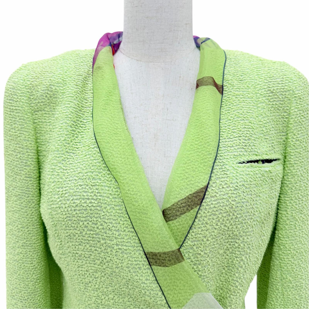 Excellent CHANEL Jacket COCO Mark Button Tweed Light green FR 38 00T P15494