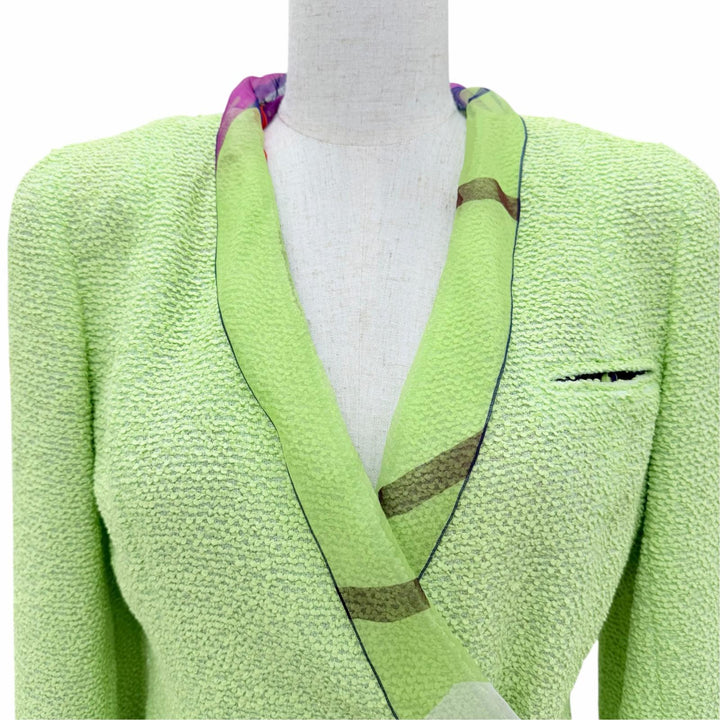Excellent CHANEL Jacket COCO Mark Button Tweed Light green FR 38 00T P15494