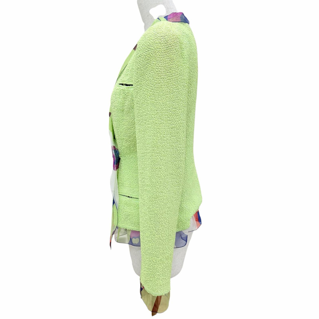 Excellent CHANEL Jacket COCO Mark Button Tweed Light green FR 38 00T P15494