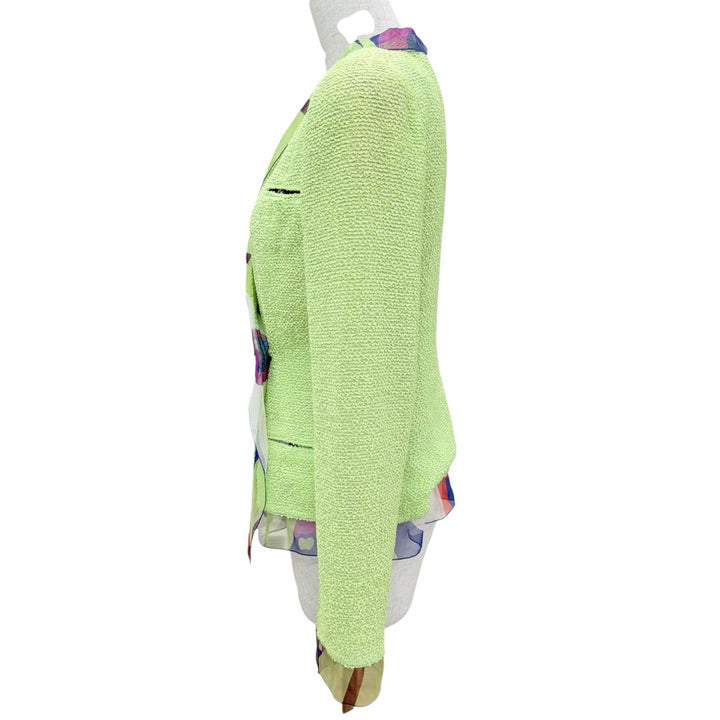 Excellent CHANEL Jacket COCO Mark Button Tweed Light green FR 38 00T P15494