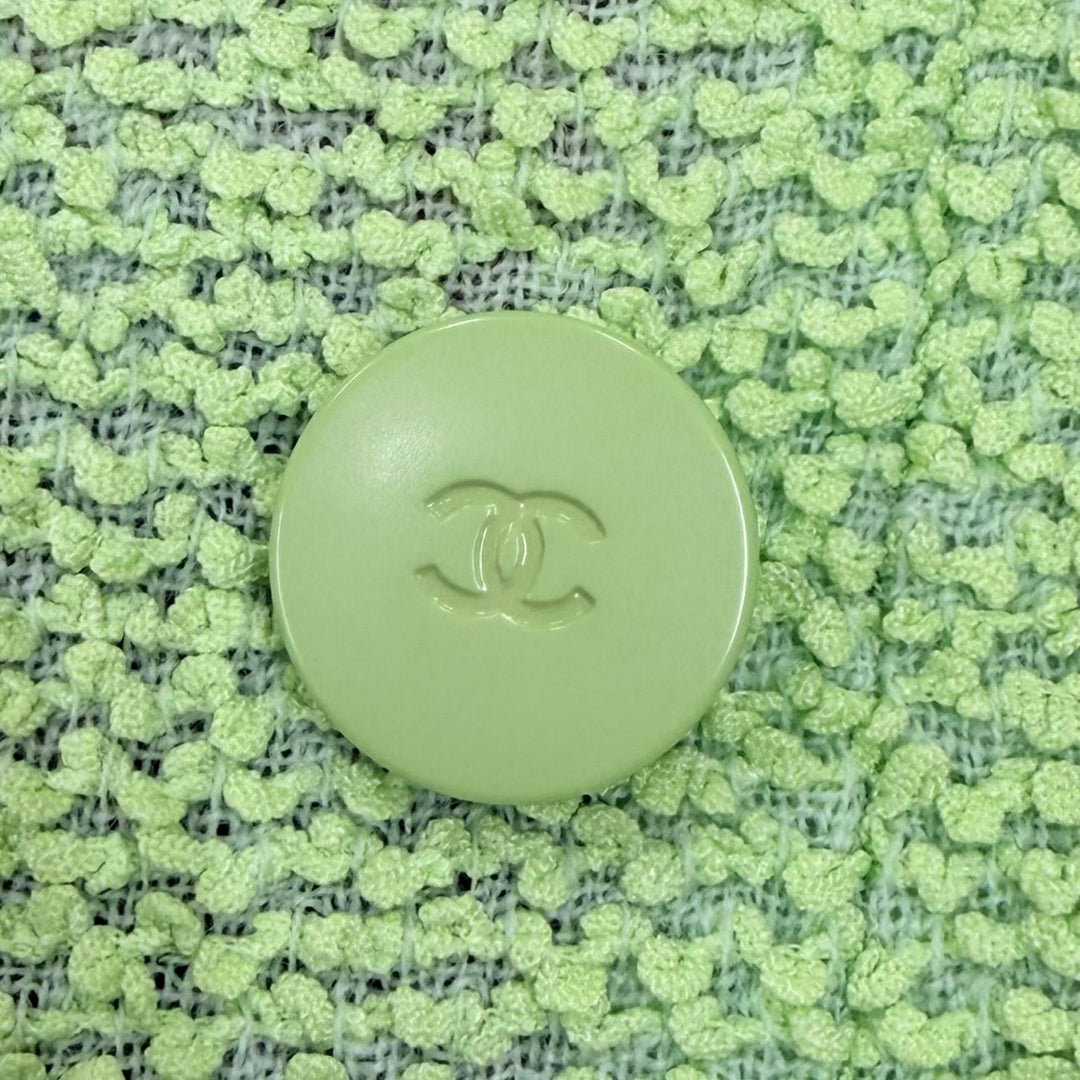 Excellent CHANEL Jacket COCO Mark Button Tweed Light green FR 38 00T P15494