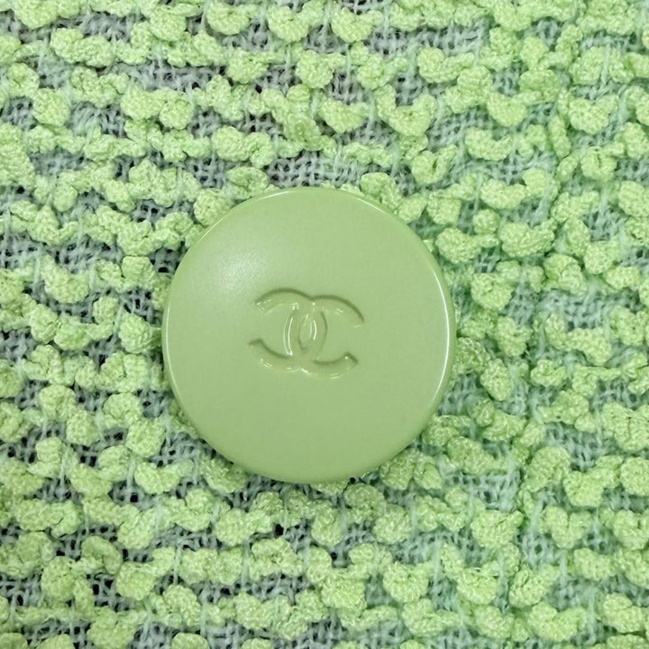Excellent CHANEL Jacket COCO Mark Button Tweed Light green FR 38 00T P15494