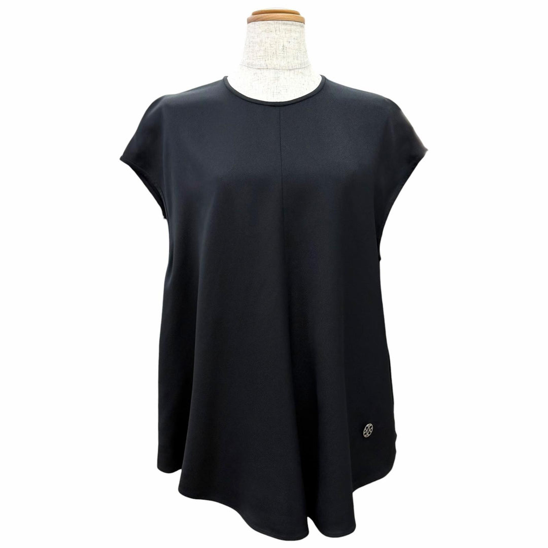 Pristine HERMES tops H-Lift Metal Crew Neck Cap Sleeve black Rayon Women FR 40