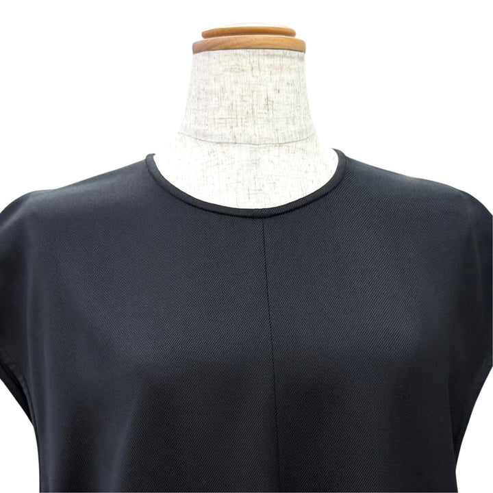 Pristine HERMES tops H-Lift Metal Crew Neck Cap Sleeve black Rayon Women FR 40