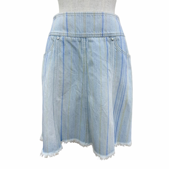 Excellent CHANEL flare skirt Striped denim skirt Indigo cotton Women 36 P58766