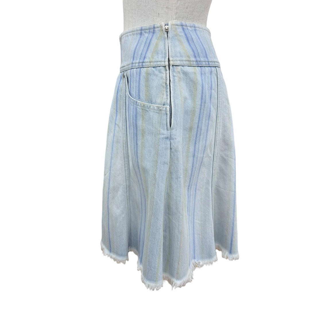 Excellent CHANEL flare skirt Striped denim skirt Indigo cotton Women 36 P58766