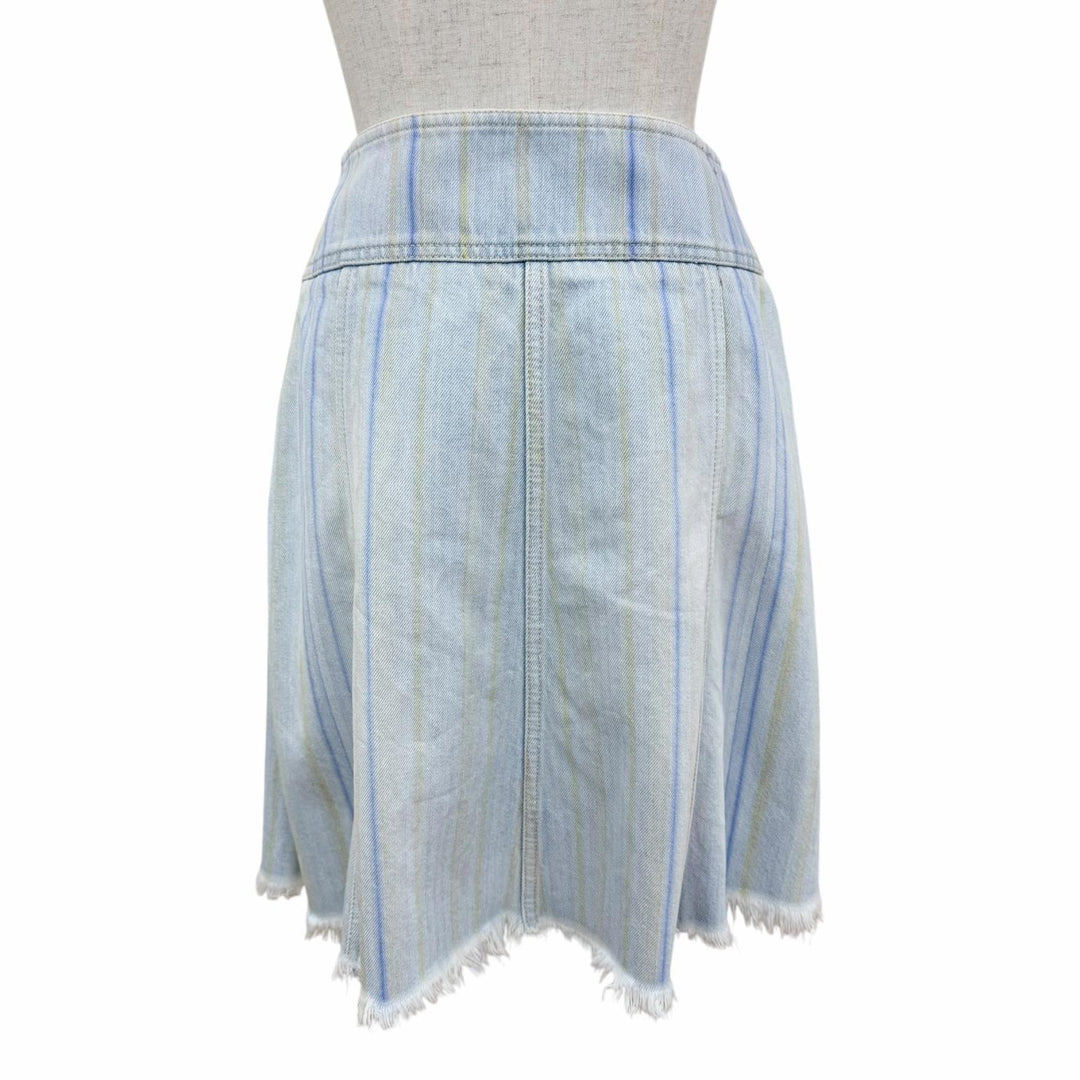 Excellent CHANEL flare skirt Striped denim skirt Indigo cotton Women 36 P58766