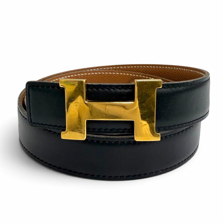 Very Good HERMES belt Margiela era Constance reversible leather black leather