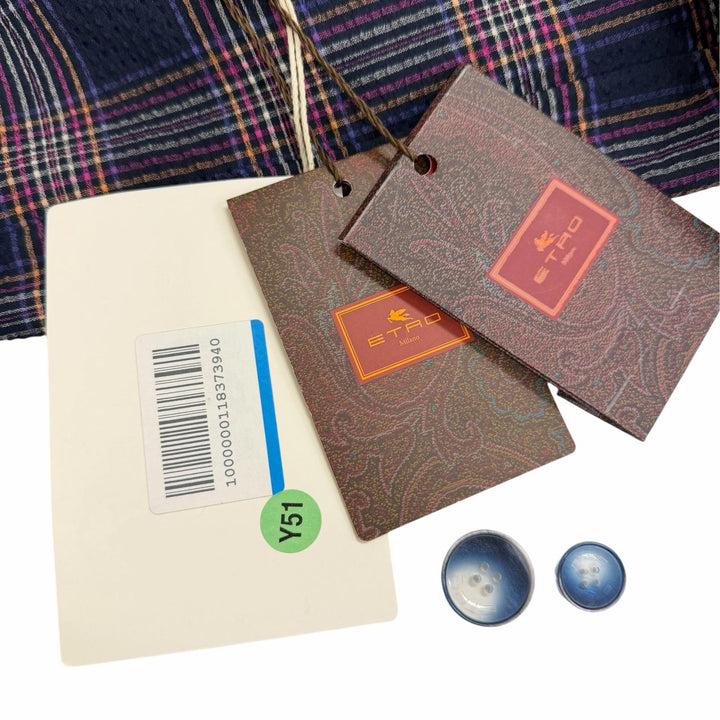 Pristine ETRO tailored jacket Seersucker fabric with check pattern