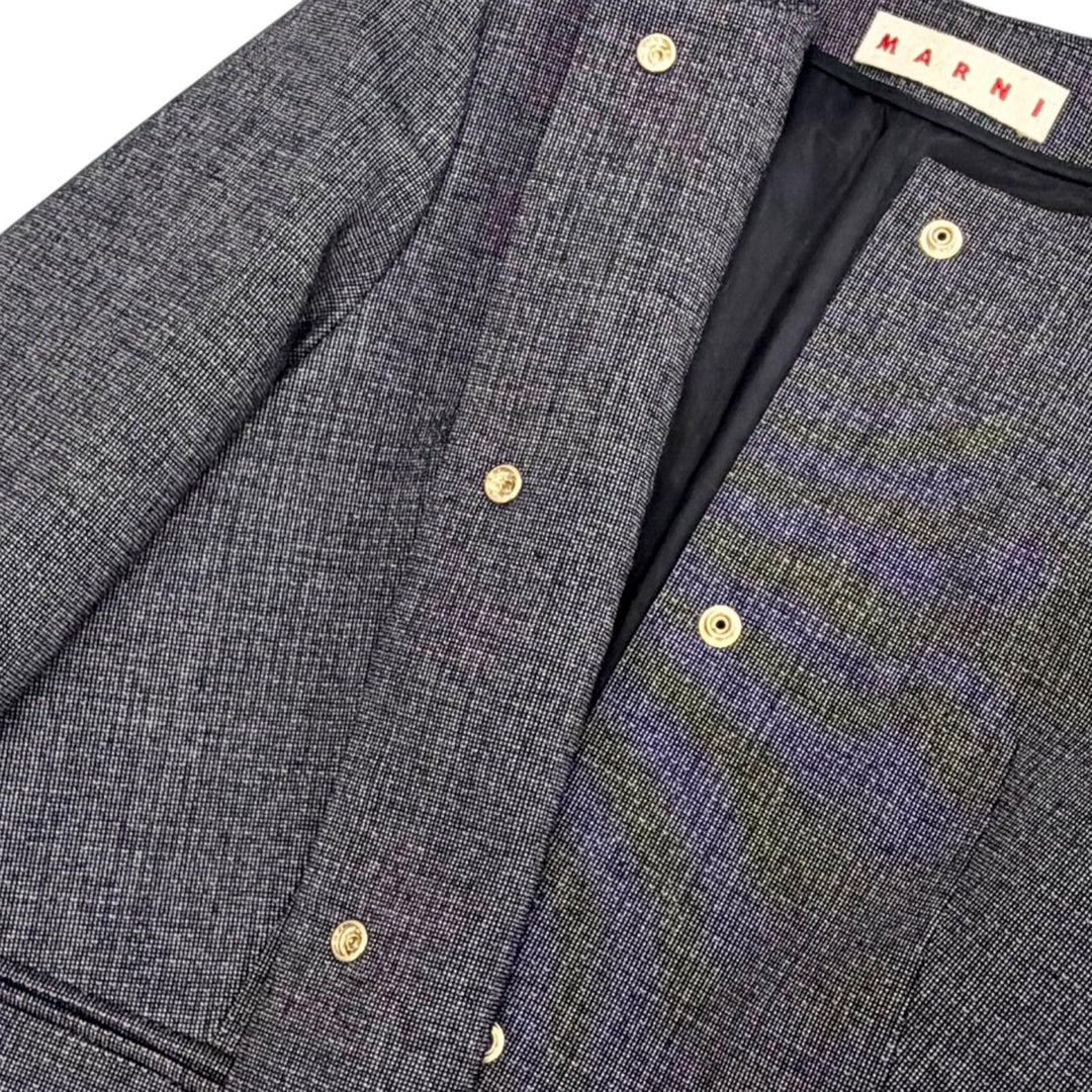 Excellent MARNI collarless tweed long coat Dark gray wool 42 CPMA26U00 TW585